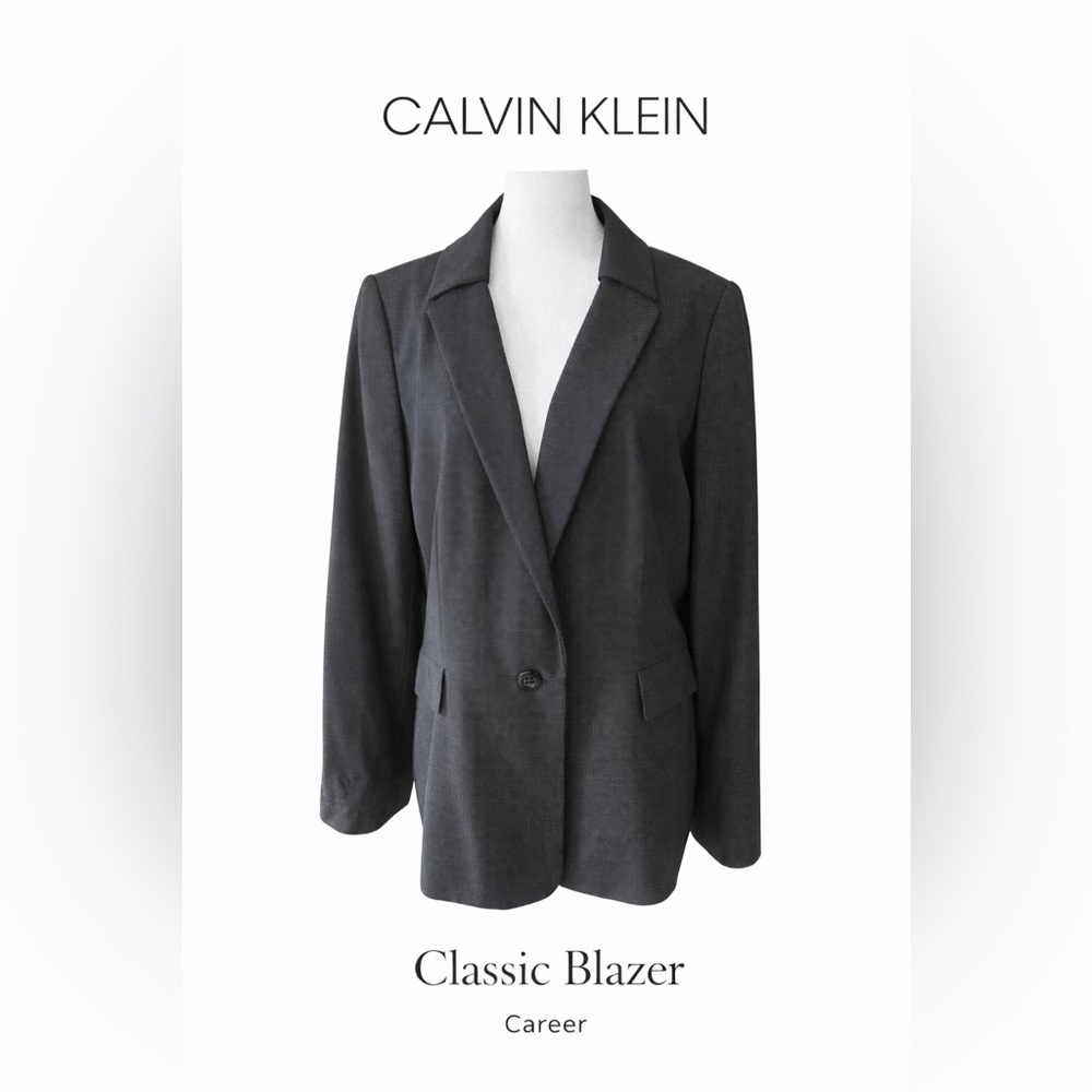 Calvin Klein Charcoal Gray Single-Button Structured Blazer Jacket
